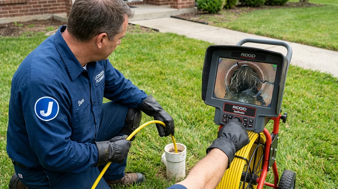 Sewer camera inspection being performed by Johns Plumbing LLC in Eminence