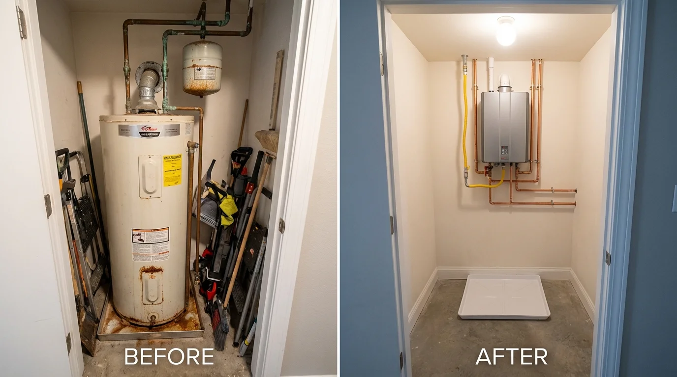 Tank water heater versus wall-mounted tankless unit comparison for Eminence, KY homeowners