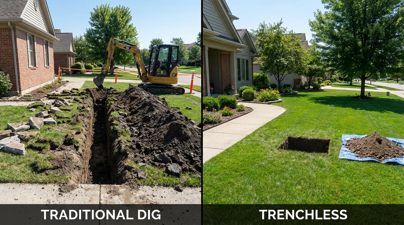 Trenchless sewer repair with minimal yard damage versus traditional excavation in Eminence, KY